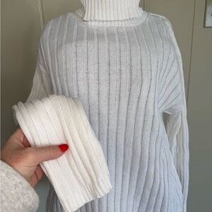 White Ribbed Turtleneck Sweater
